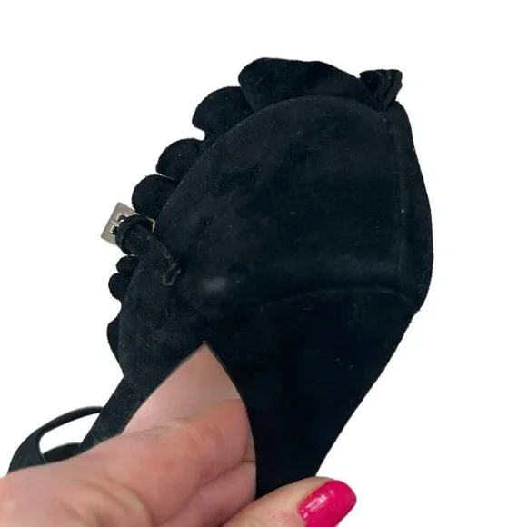 PRADA Open Toe Ruffle Suede Strap Ankle Heel Sandals Women's Size 7 Prom Formal - Picture 11 of 16